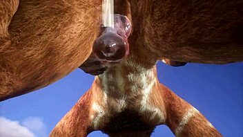Minotaur mates with lion and ejaculates in its mouth - Gay furry porn