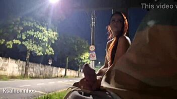 Public masturbation with a stunning stranger at a bus stop