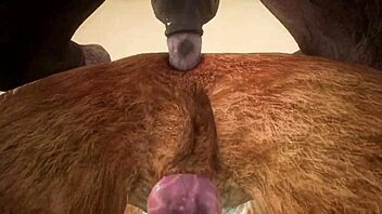 Minotaur fucks lion anally, cums in mouth, rimjob included
