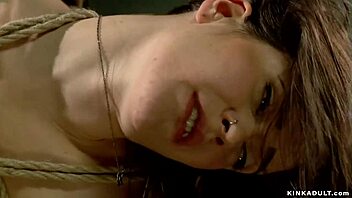 Submissive lesbian bound for anal lezdom fucking