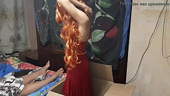 Beautiful girl emerges from box to lick pussy until climax.