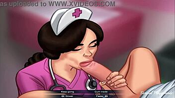 horny nurse in summertime saga teases with sensual blowjob