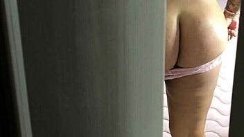 Spying on my brunette stepsis with a tight thong and huge ass.