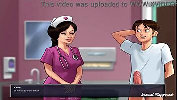 horny nurse in summertime saga teases with sensual blowjob