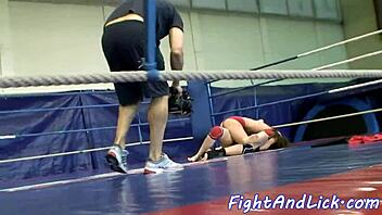 Amateur European lesbians engage in wrestling and strapon play