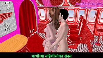 Beautiful couple says, 'enjoy this foreplay,' in Marathi 3D cartoon porn