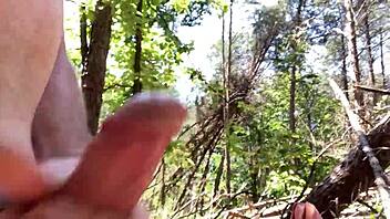 Outdoor exhibitionist pleasure with dripping ejaculation