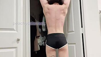 Super Strong Petite 18+ Asian Muscle Girl Nude in Archer Pull-Ups Workout