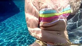 Brunette intensely licks babe's feet outdoors in POV