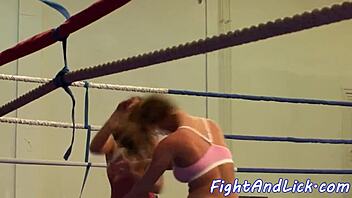 Amateur European lesbians engage in fake tits wrestling match