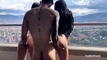 Muscular instructor intensifies workout with threesome
