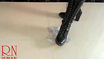 Curvy Fat Femdom Secretary Crushes Eggs With High Boots And Heels