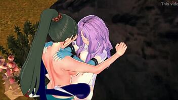 Florina and Lyn indulge in lesbian sex and strapon play in a steamy Hentai video