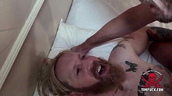 Rough tattooed gay guys fuck bareback in flip flops