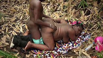 African stepmom and stepson indulge in public farm intercourse