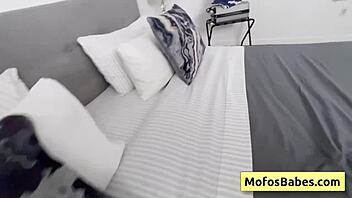 Gaby Ortega sucks Jmac's cock then takes it in her shaved pussy from behind