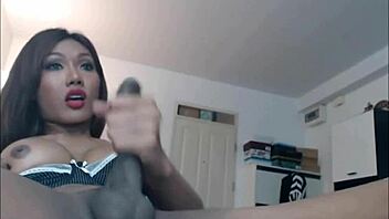 Stroking Her Big Hard Asian Shemale Cock in a Close-Up Young 18+ Scene.