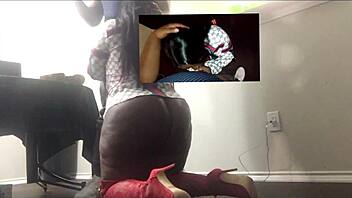 A sultry African-American woman performs oral sex