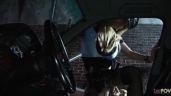 Policewoman and bombshell eat each other and fuck outdoors.