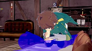Gay anime game featuring Asian blowjob and cum in mouth