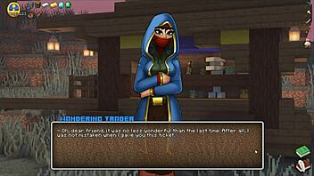 Horny Minecraft parody hentai game with big-titted NPC giving handjob and facial