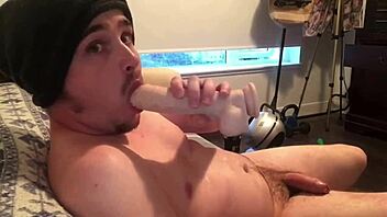 First Time Rimjob: He Sucks Dildo, Fucks, and Gets Blowjob to Cum