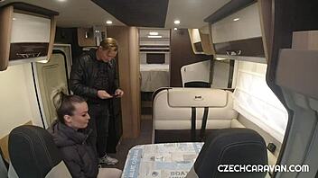 Sex in caravan beats party! Blowjob fun with Czech amateurs!