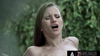 cute brunette stella flexs romantic outdoor banging