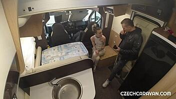 Sex in caravan beats party! Blowjob fun with Czech amateurs!