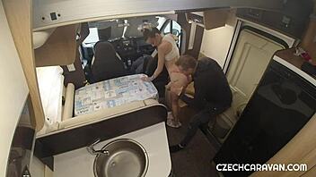 Sex in caravan beats party! Blowjob fun with Czech amateurs!