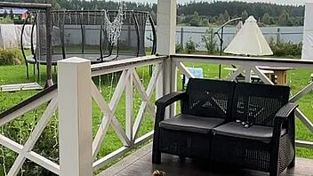 Babe With Small Waist Stretching Early In The Morning