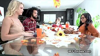 Interracial dinner party turns into steamy foursome with amateur couples