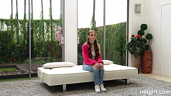 sweet girl next door type surprises with anal on the sofa during interview