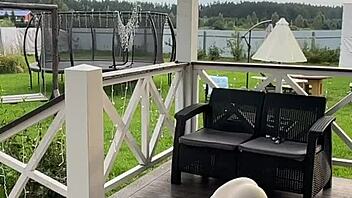 Babe With Small Waist Stretching Early In The Morning