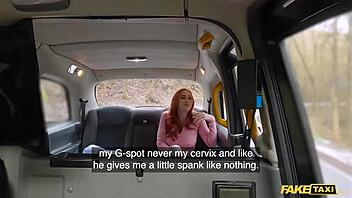 Dialogic-Provocative fake taxi redhead in black leather boots, ready to ride hard and fast, can you handle this wild beauty in stockings?