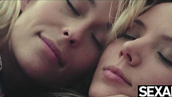 Two stunning blonde lesbians pleasure each other to intense orgasms