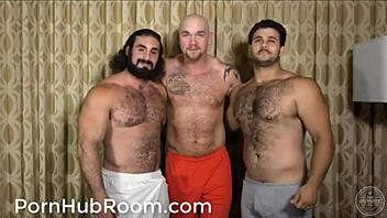 Gay bear threesome getting intense in this scene