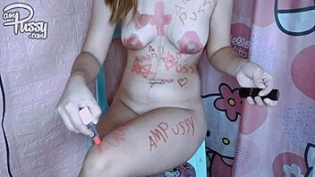 Why is this Asian girl painting her naked body with lipstick?