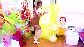 mia kay sucks huge cock pov, swallows huge load! no hands wow!