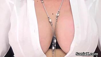 British bride sonia spreads legs, flaunting big tits in cheating masturbation fetish.