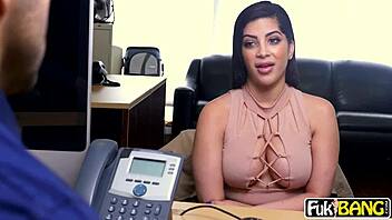 Caprice seduces boss for job security in steamy encounter