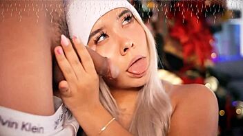 Aroused blonde beauty performs oral and foot massage on her lover's cock