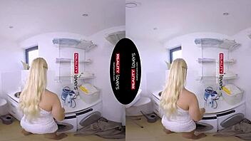 Busty blonde bombshell enjoys rough VR ride in this Realitylovers video