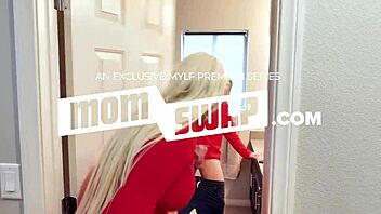 A stunning mature woman dons a swimsuit, entices her neighbor, and receives his warm semen on her face