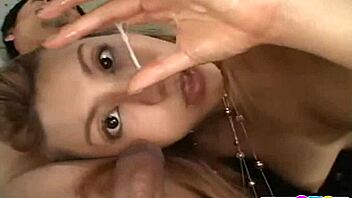 I watch this hot Asian babe in stockings getting fucked doggystyle and cumshot