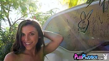 Natural small-titted teen Elena Generi poses naked outdoors