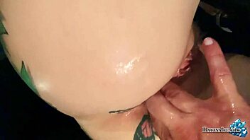 slutty blonde fists her ass and pussy while sucking monster cock