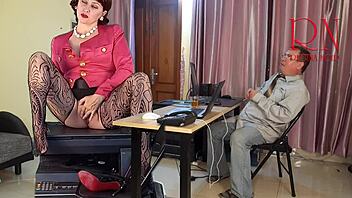 Giantess Secretary Teases Boss With Pussy and Tits in Nylon