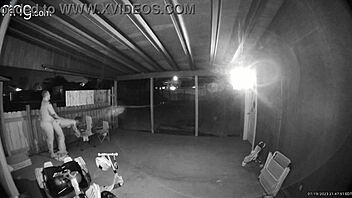 wife sucks and fucks outdoors on ring camera, caught from behind