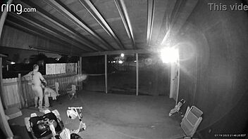 wife sucks and fucks outdoors on ring camera, caught from behind